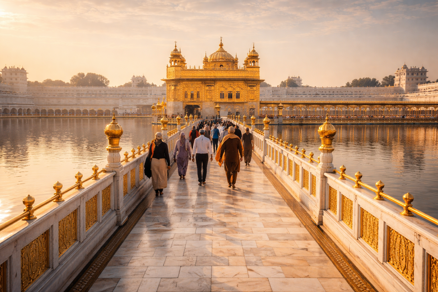 Golden Temple from Guru's Bridge — Causeway Perspective